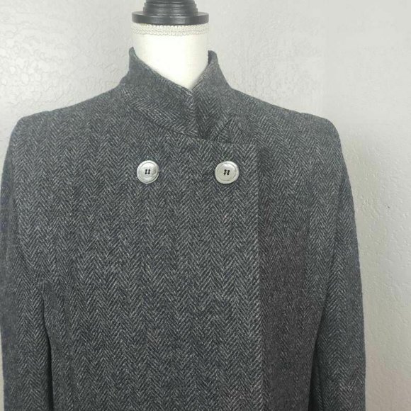 I. Magnin Vintage Gray Herringbone Wool Coat Med - Picture 4 of 10